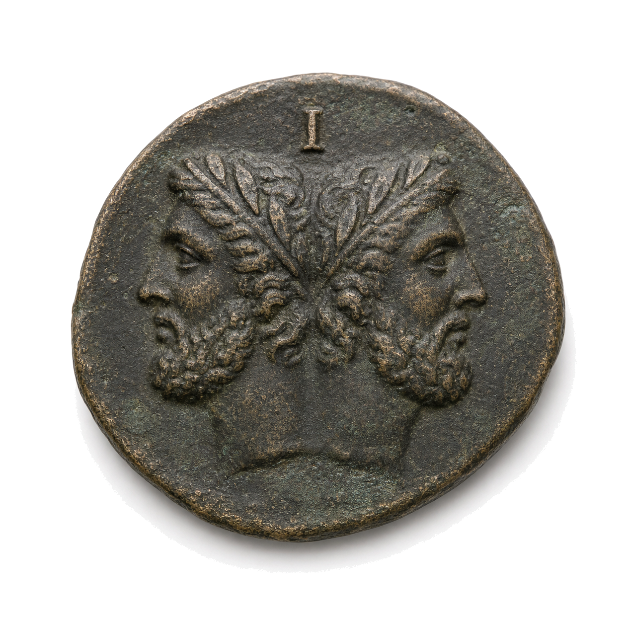Slightly angled dark-patina Roman as with a laureate Janus head