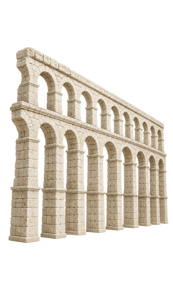 Roman aqueduct representing one workflow across websites